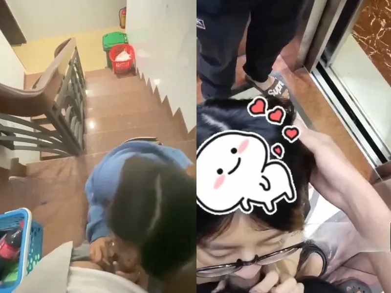 Em đang liếm chuối thì thang máy có người vào, vừa hồi hộp vừa nứng